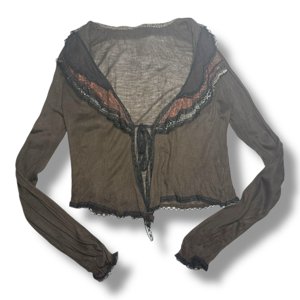 Brown Y2K Front Tie Top Size Medium